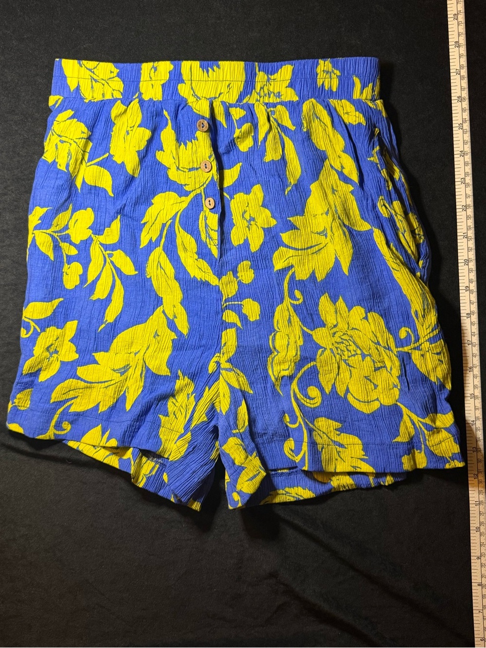 easel Blue and Yellow Floral High-Waist Shorts